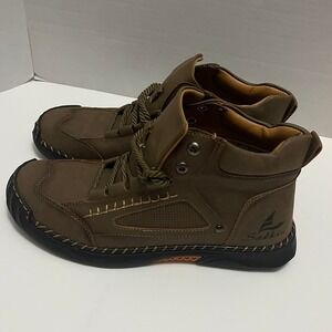 Salkin Mens Brown Leather Lace Up Ankle Boots Size 45 Bareoot USA Lightweight